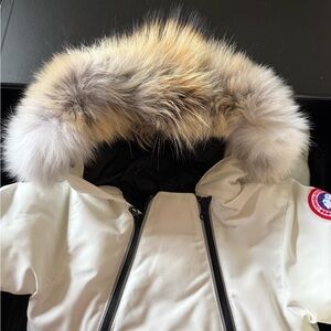 Canada Goose North Star White Toddler Snowsuit with Removable Fur Hood